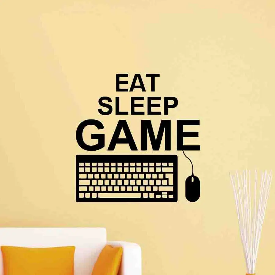 

Eat Sleep Game Gaming Quote Wall Decal PC Keyboard Mouse Controller Gamer Playroom Boy Bedroom Decor