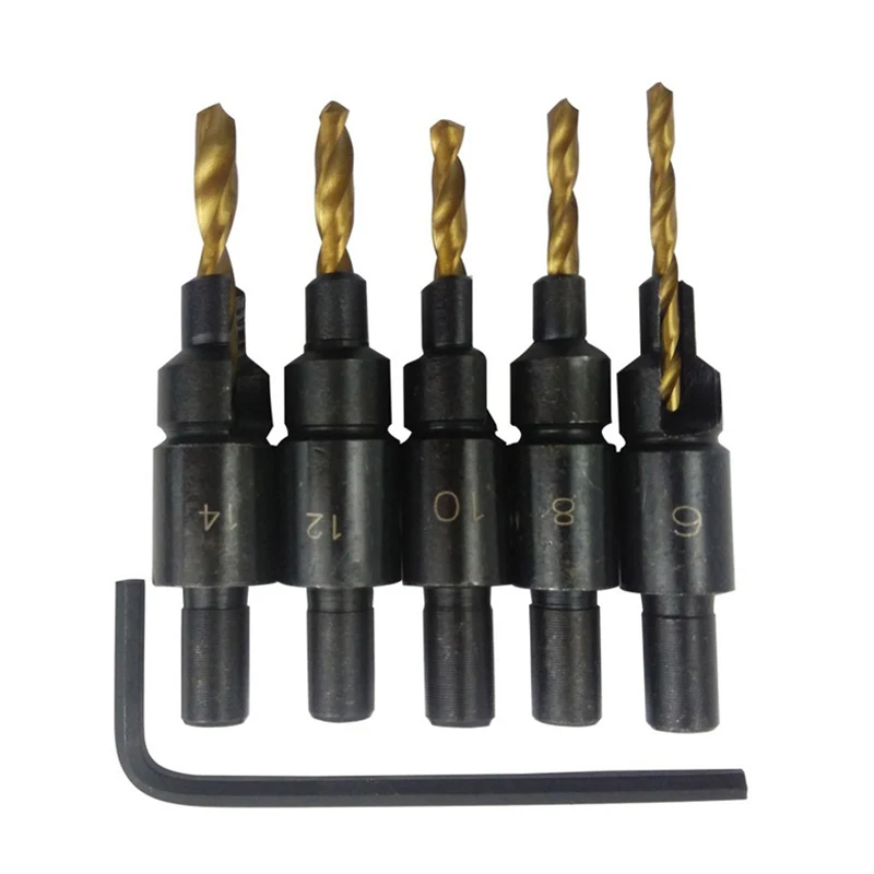 6pcsset  6# 8 #10 #12#14# Countersink Drill Bit Set Counter Bore Screw Woodworking Tools Hexagonal screw hardware tools HHDZ208 (4)