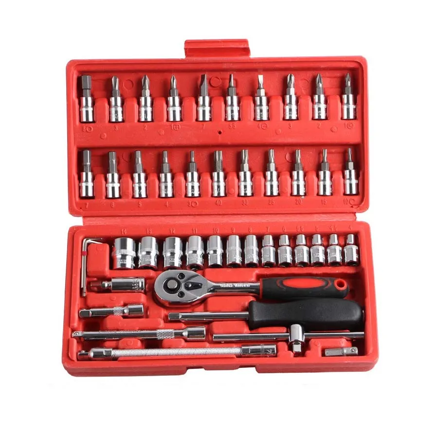 

46pcs 1/4" Socket Ratchet Wrench Tool Case Precision Sleeve Universal Joint Hardware Kit Auto Repairing Hand Tool Sets