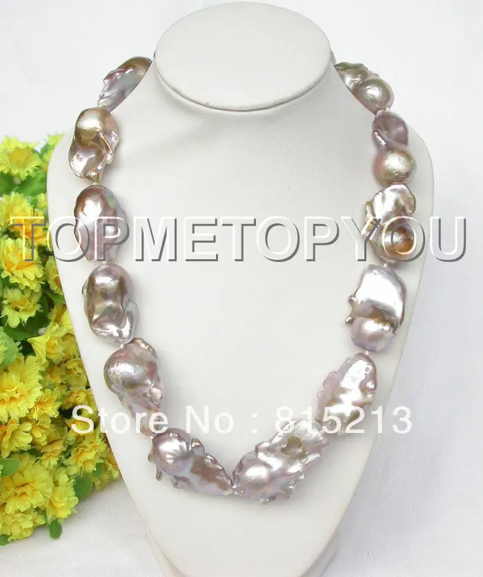 

FREE SHIPPING>>>@@ > N569 very HUGE natural purple lavender Reborn Keshi pearls necklace