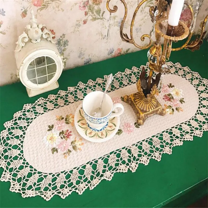 

Free Shipping Ribbon Embroidered pastoral tablecloth Cup Mat Table Cover Table Runner placemat 35x80cm table flag