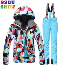 Gsou Snow/лыжи костюм Женская лыжная куртка брюки зимний лыжный костюм водонепроницаемый дешевый сноуборд куртка брюки наборы спортивная одежда
