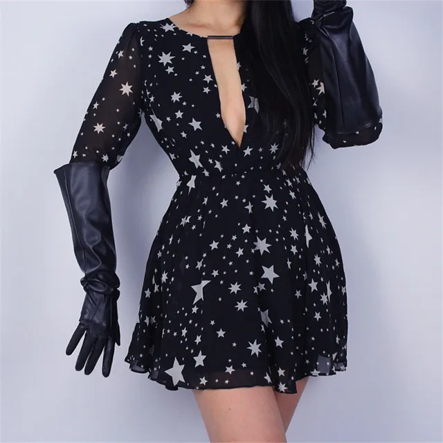 Long Leather Gloves Wide Cuff Lantern Sleeve Simulation Leather Three