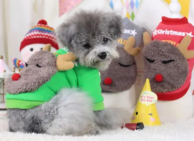 2016 new pet dog cat fashion Christams deer costume doggy warm hoodies puppy sweatershirts dogs cats coats clothes 1pcs XS-XL