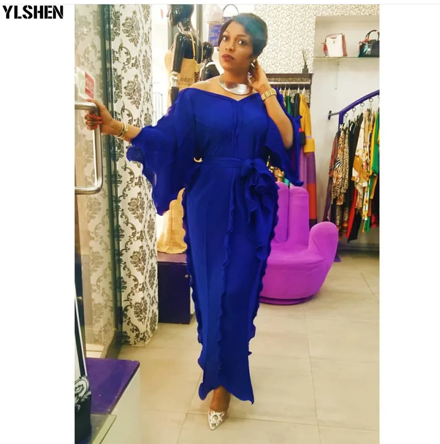 New African Dresses for Women Dashiki Falbala African Dress Clothes Bazin Riche Sexy Pleat V-neck Long Africa Maxi Dress Woman 18