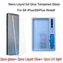 2pcs Nano Liquid full Glue Tempered Glass&1pcs UV Light &2pcs Liquid Glue For Samsung Galaxy Note 8 S8 S9 Screen Protector Cover