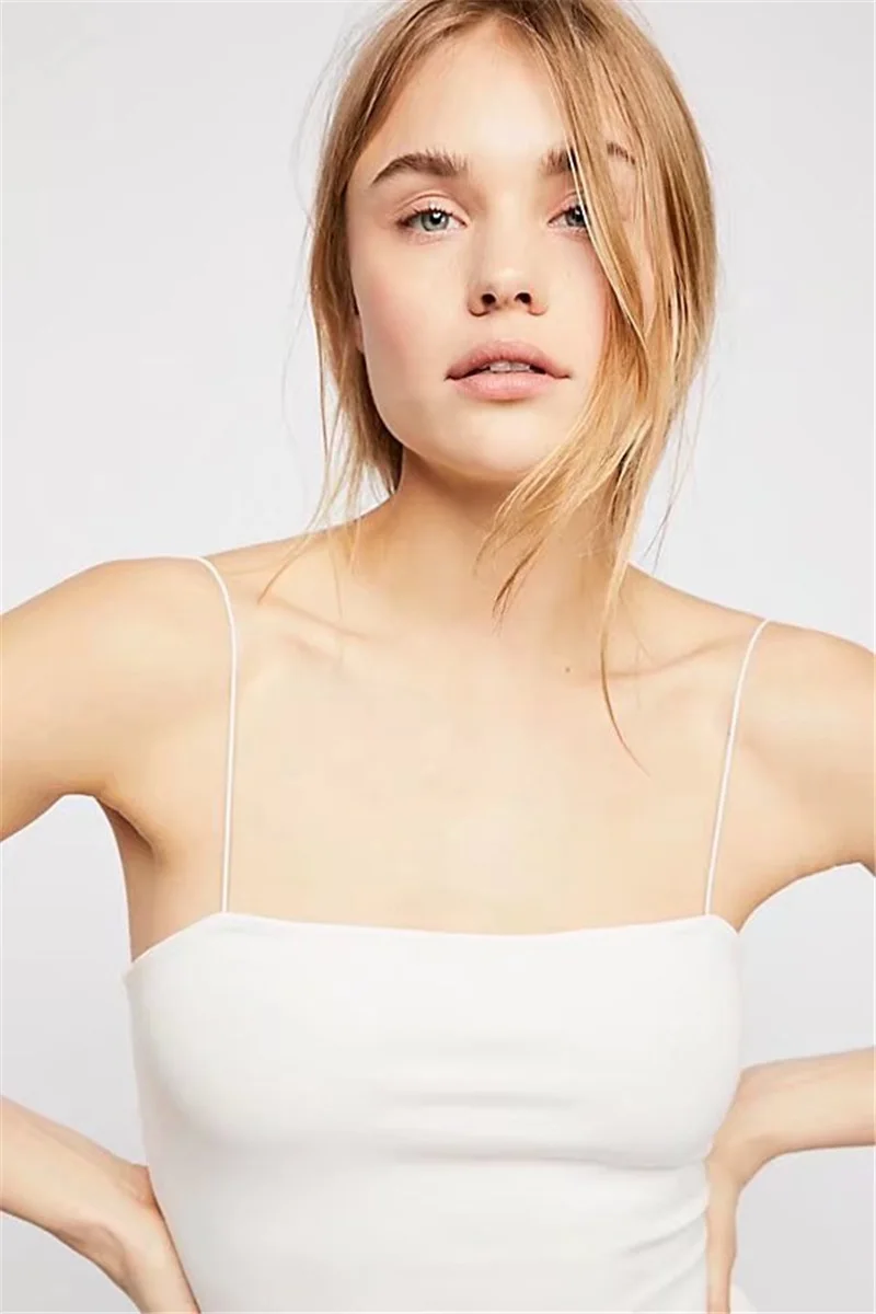 Ellacey летние сексуальные Camis Женщины Slash шеи обрезанный Женский Топ Slim Fit Camisole уличная Нижнее белье Женщины Спагетти ремень Топ