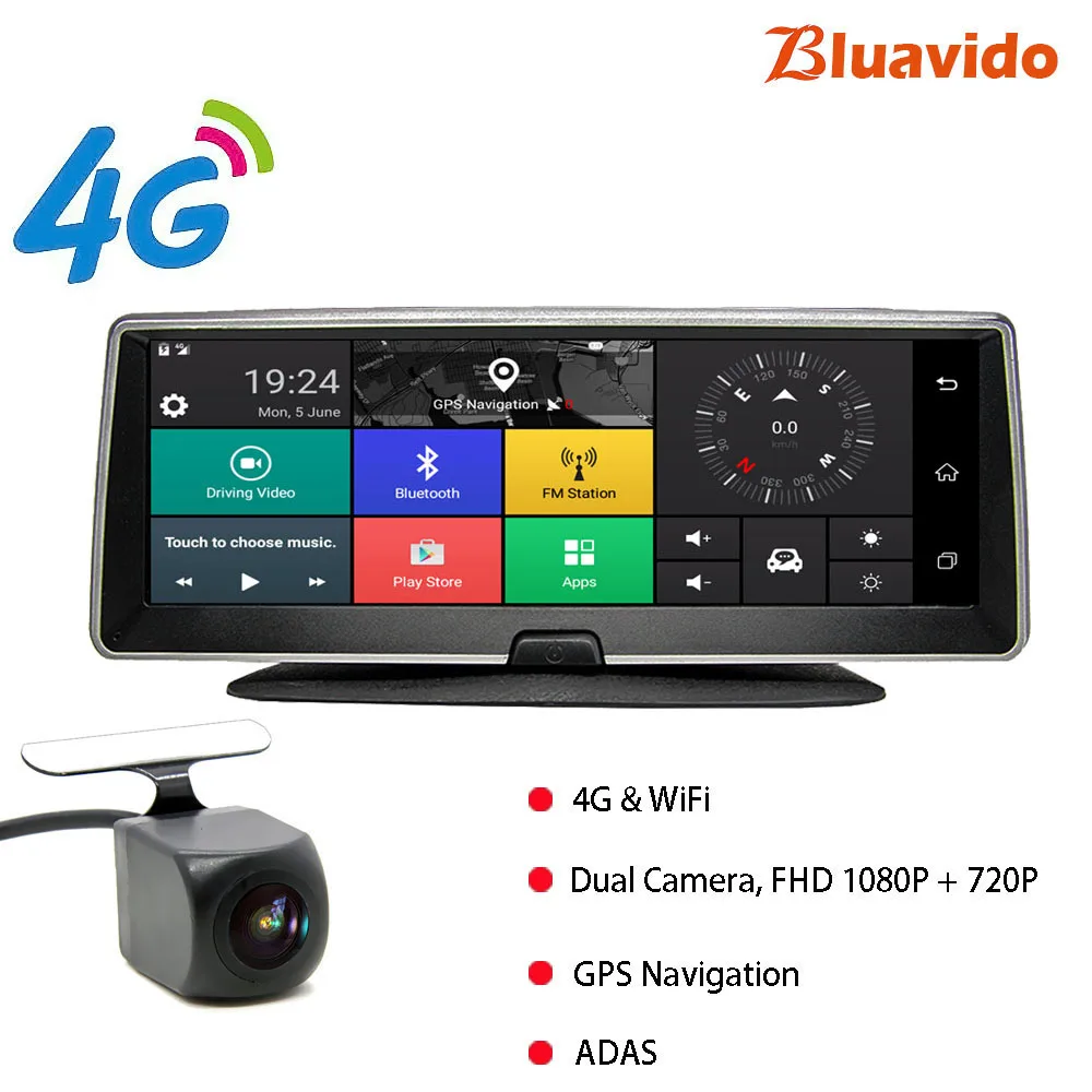 Bluavido 4G android dvr 8 дюймов экран автомобильная видеокамера gps навигация Full HD 1080P видеорегистратор регистратор рекордер удаленный монитор - Название цвета: 4G with HD Rear Cam