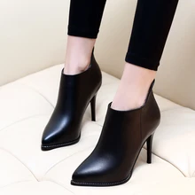 New Genuine Leather Shoes Women Ankle Boots Autumn Thin High Heel Martin Boots Zip Winter Pointed Toe Shoes Boot Black CH-A0016 prova perfetto ankle boots for women chunky high heel martin boot pointed toe rivet fringed genuine leaather autumn winter botas