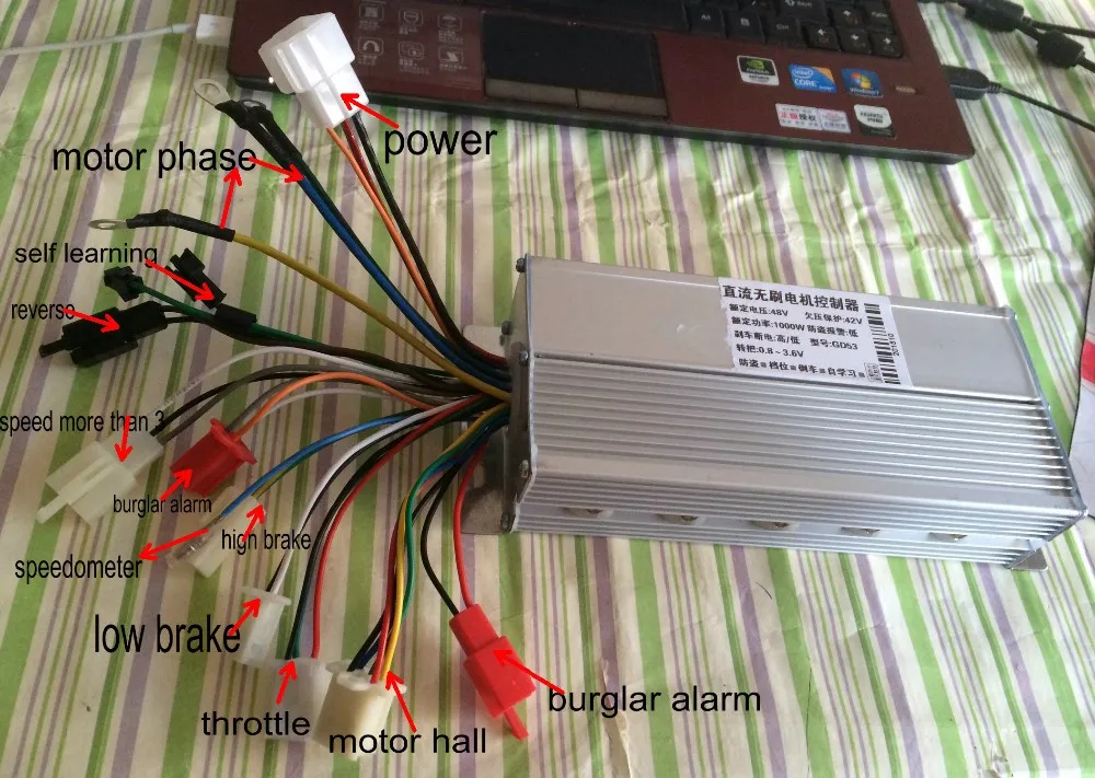 36v48v60v64v800w1000w BLDC контроллер двигателя 15mosfet с 3 скоростями обратный электрический скутер Интеллектуальный велосипед трехколесный велорикша часть