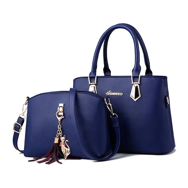 Yogodlns Новая роскошная женская сумка, комплект из 2 предметов, одноцветная сумка, модная сумка через плечо, сумка-мессенджер из искусственной кожи, композитная женская сумка - Цвет: Royalblue