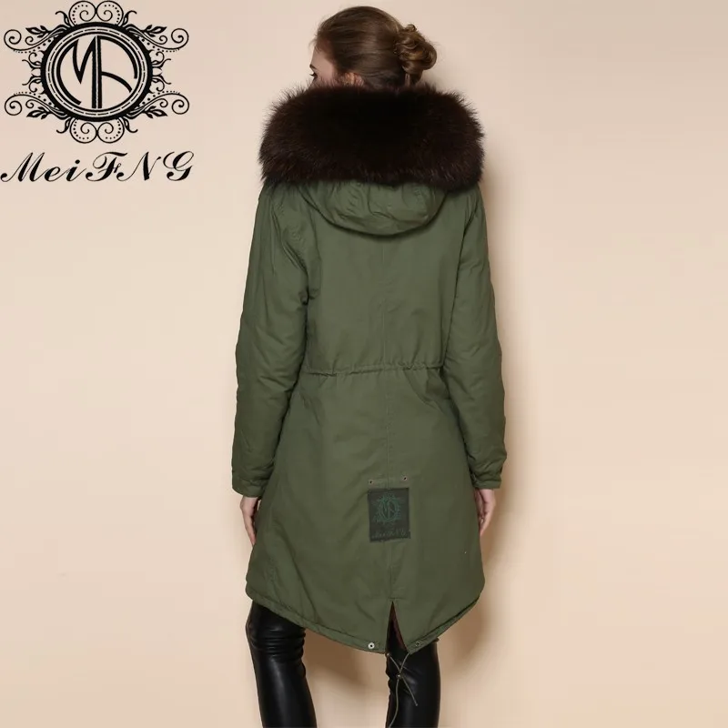 Высококачественное зимнее пальто с мехом в стиле милитари, парка капюшон, теплая Женская парка с меховым капюшоном