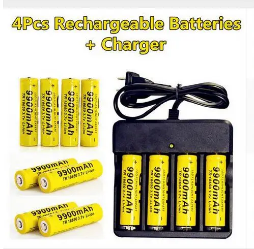 

4 Pc/set Rechargeable 18650 Battery 3.7V Li-ion 9900mAh Battery With Charging Dock For LED Flashlight Batery+1 charger