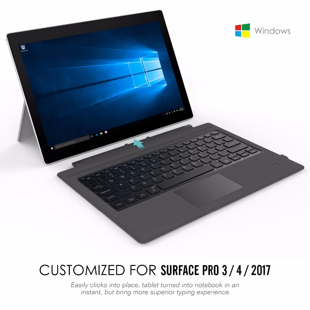 Тип Крышка для microsoft Surface Pro 6/Surface Pro 5(Pro), ультра-тонкий Беспроводной Bluetooth клавиатура с сенсорной панели, 7-Цвет светодиодный