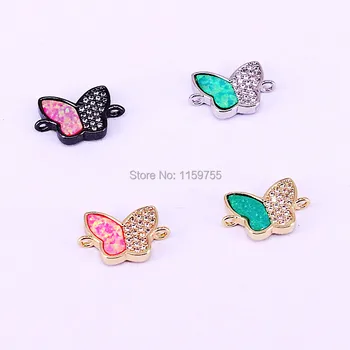 

10Pcs Opal and Clear Cz Micro Pave Butterfly Mix Color Connector Pendant Beads for Jewelry Making Accessories