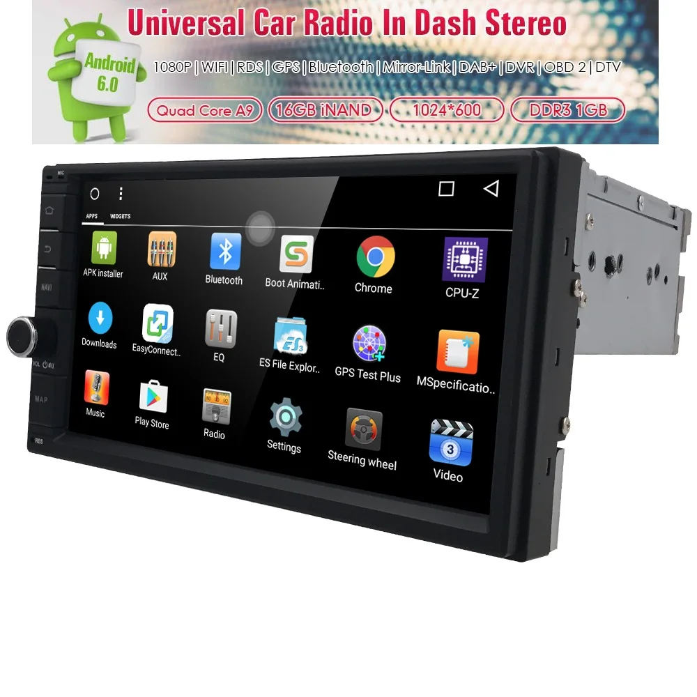

DVR Universal 2din Android6.0 Car Monitor DVD player GPS+3G/Wifi+Bluetooth+Radio+Quad Core+SWC+Capacitive Touch Screen audio map