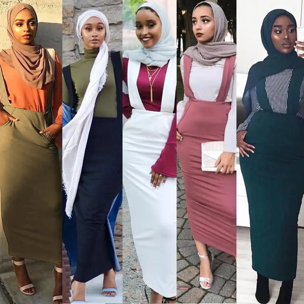 

5 Colors Abaya Muslim Skirt Women Suspender Skirt Maxi Pencil Middle East Bodycon Abaya High Waist Sheath Long Skirt Islamic New