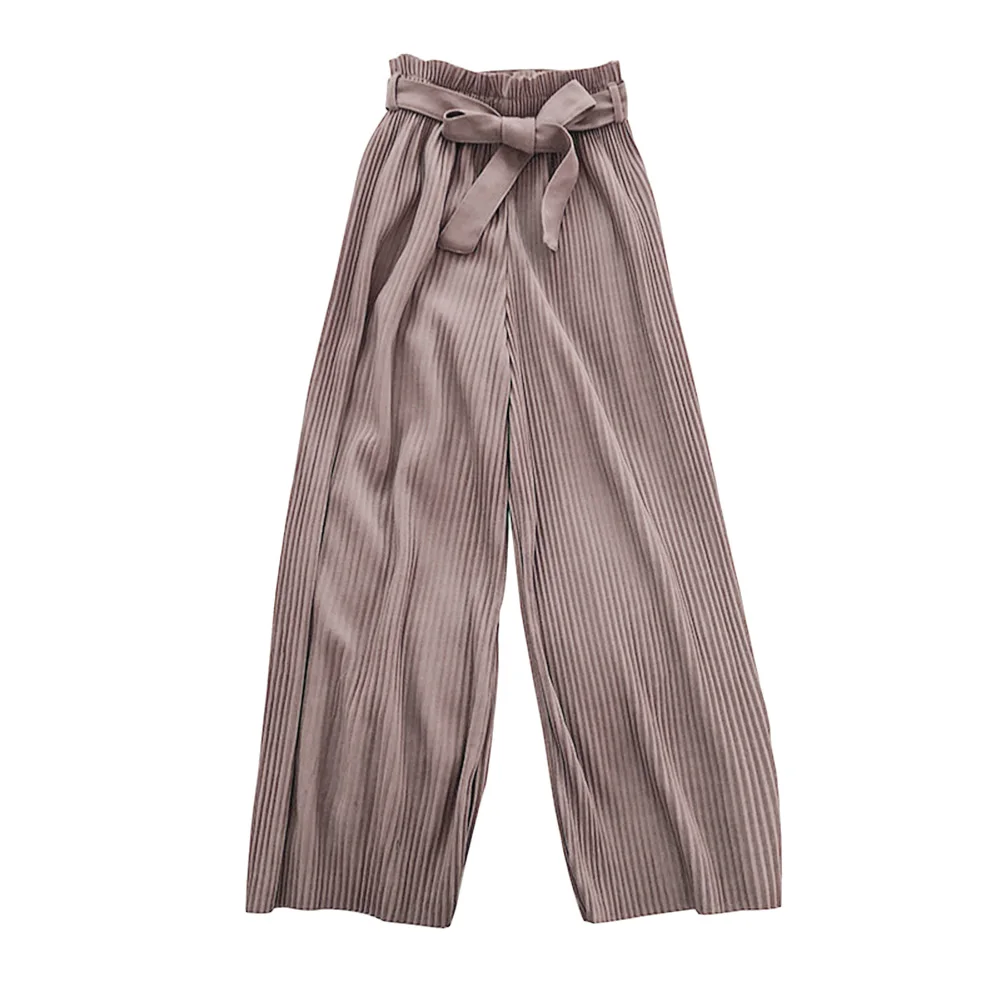 light purple Корейский Mujer летние широкие брюки женские брюки повседневные брюки с высокой талией с бантом пояс новые свободные плиссированные брюки Femme - Цвет: light purple