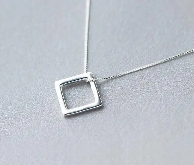 Real. 925 Sterling Silver Open Square /rhombus Geometric Pendant