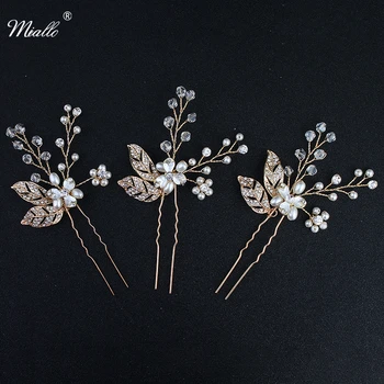 

Miallo 3pcs/lot Handmade Rhinestone and Pearls Blossom Hairpins Wedding Hair Accessories Headpieces for Bridal Hairstyle