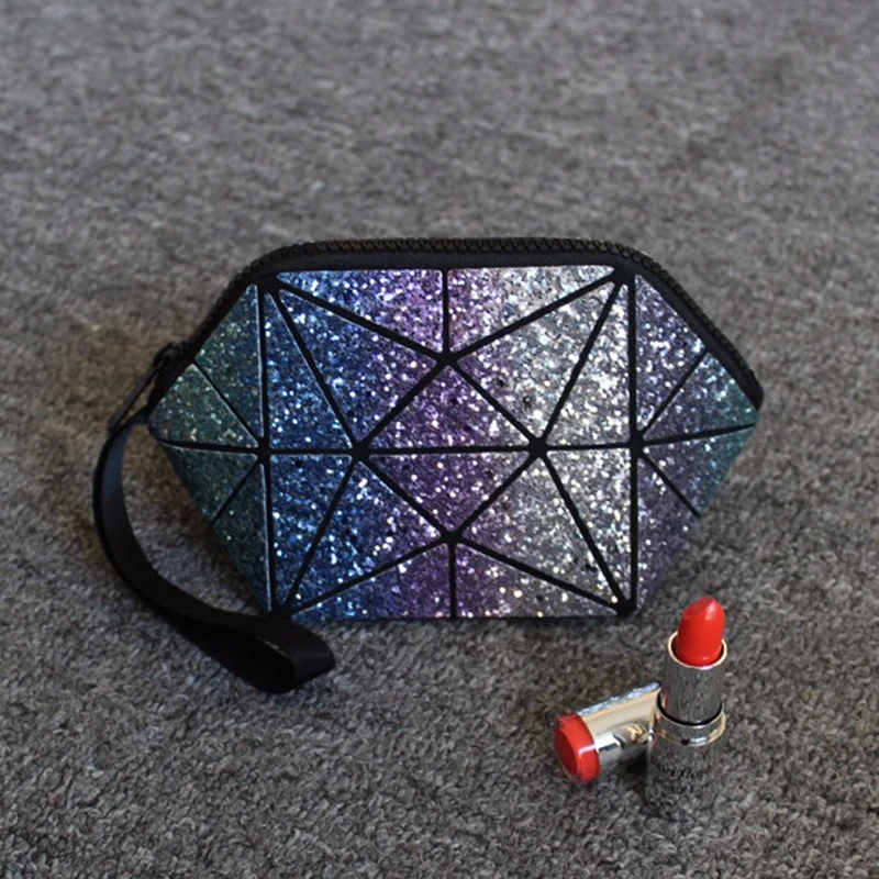 

new fashion pu cosmetic bag star Geometric women make up bag casual travel makeup case beauty bag organizer toiletry kit pouch