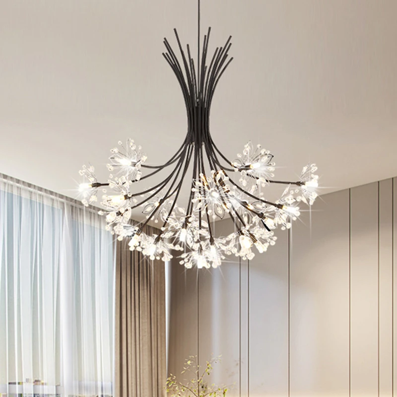 Modern Crystal Chandelier LED Hanging Lighting Black Canopy Glass Globe Glass Chandeliers Luxury