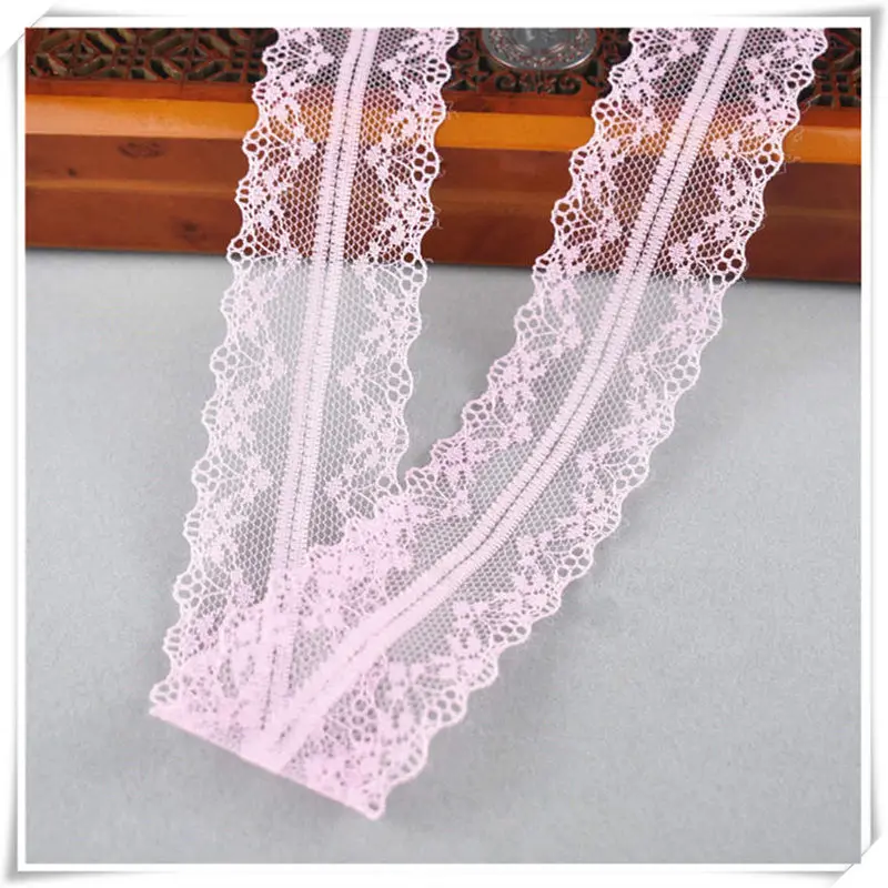 10yards african lace fabric White lace Ribbon3.8CM DIY french lace fabric embroidery net holiday decorations clothing lace Trims - Цвет: Light Pink