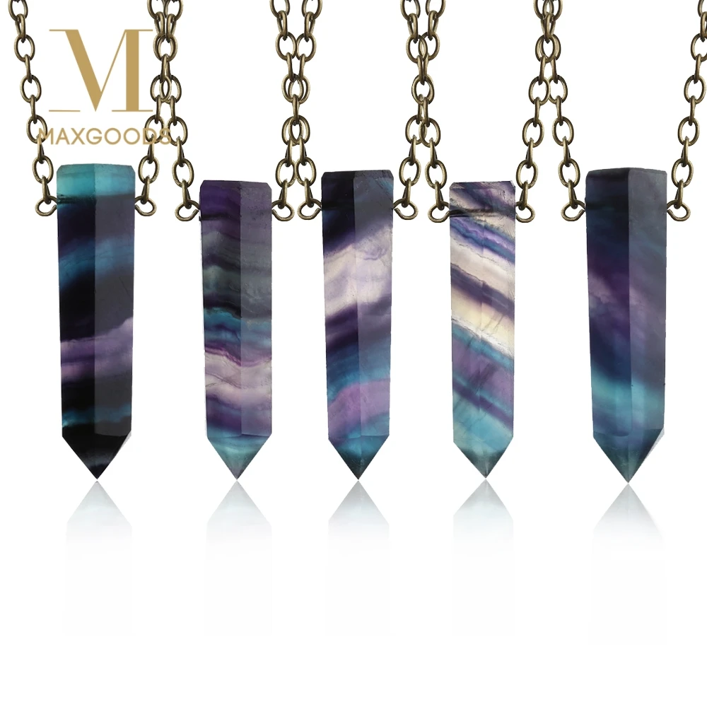 

Random Color! Natural Fluorite Quartz Wand Pendant Necklace Fashion Crystal Point Healing stone Necklace For Women Nice Jewelry