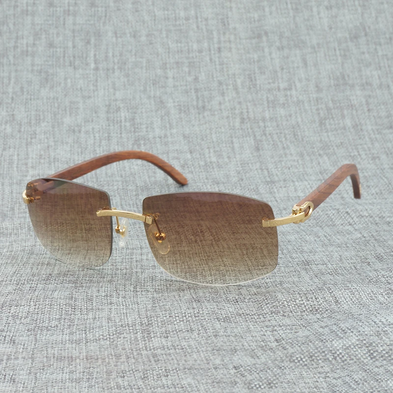 Retro Oversize Natural Wood Sunglasses Men Black White Buffalo Horn Shades Rimless Wooden Eyewear for Driving Club Oculos 705