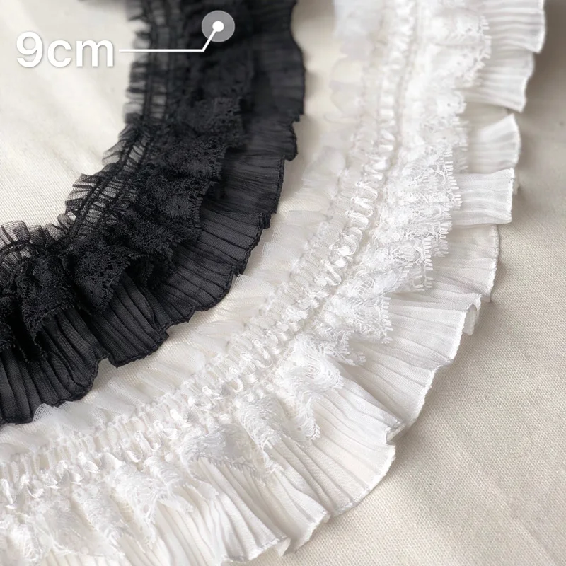 

White Black Elastic Pleated Chiffon Lace Guipure Skirt Curtain Beds Toy Dolls Clothing Dress Lace trimmings For Sewing P026