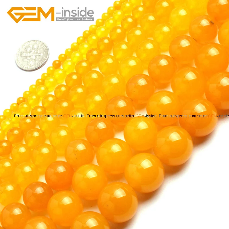 

4-14mm Natural Stone Round Smooth Yellow Jades Beads For Jewelry Making strand 15 inch Semi-precious Beads For bracelet Necklace