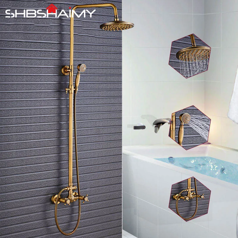 Without shelf-A SHBSHAIMY античный Brasss ORB смеситель для душа " шапочка для душа настенный ручной душ и полка с высококачественной латуни - Цвет: Without shelf-A
