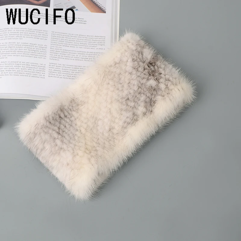 

WUCIFO real fur mink scarf warm winter scarves knitted women fashion neck street fashion luxury mink fur scarf