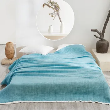 

Home Textile Blue Wash Gauze Towel Blanket Soft 100%Cotton Coffee Light Purple Summer Bedspread Throw Thin Comforter Bedclothes