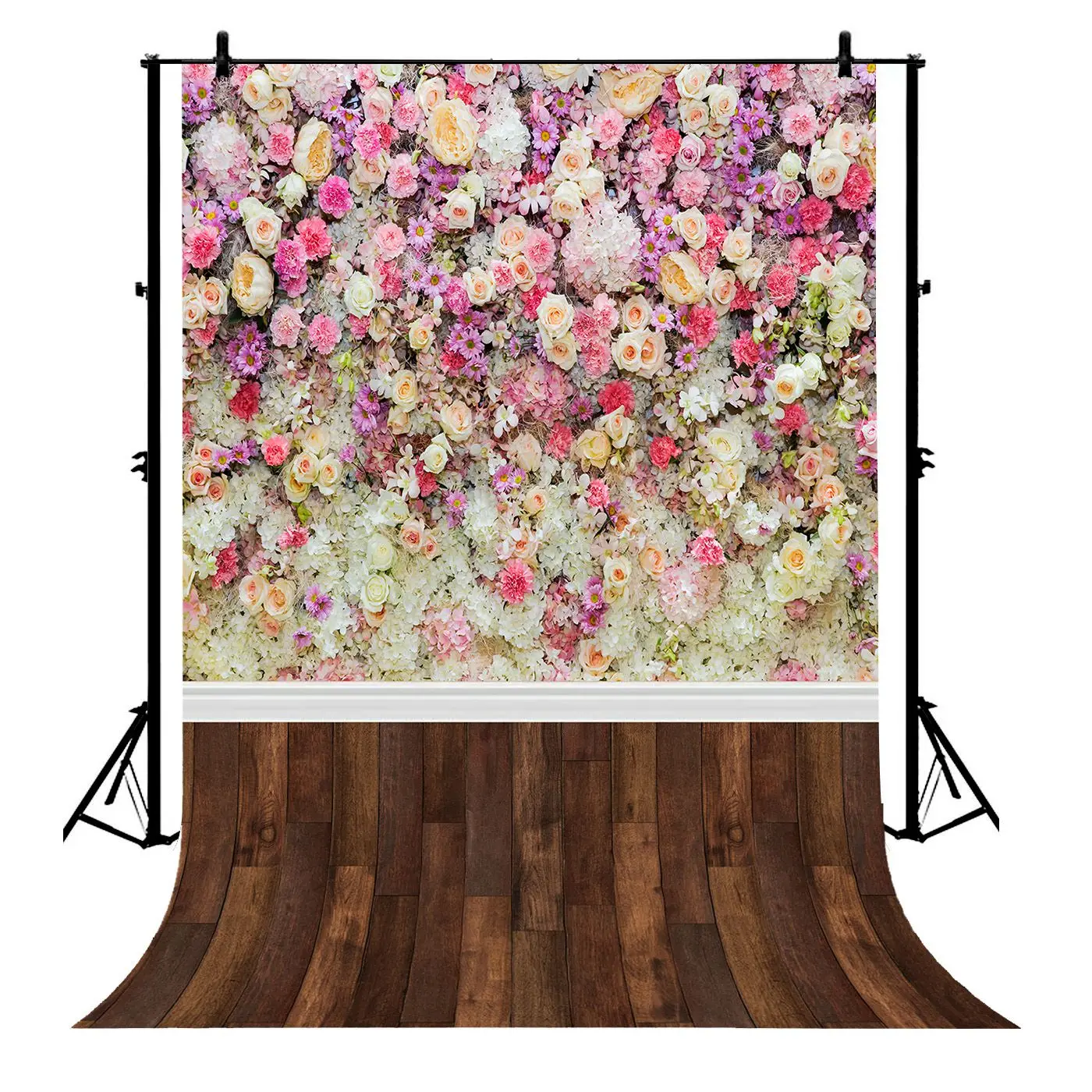 

5x7ft Mother Day Colorful Flower Wooden Floor Princess Polyester Photo Background Portrait Backdrop