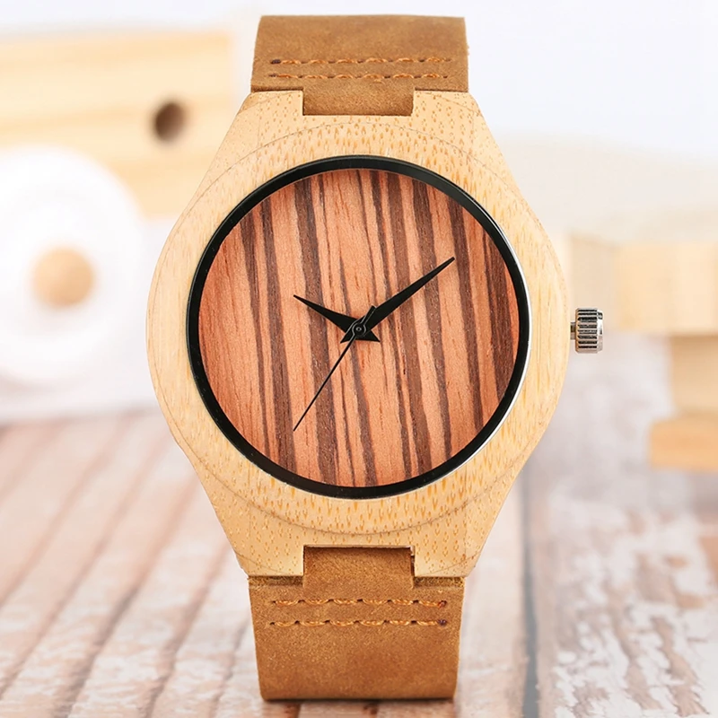 Top Gifts Men Watch Wood Simple Quartz Analog Dial Genuine Leather Men Wrist Watches Clock Man 3