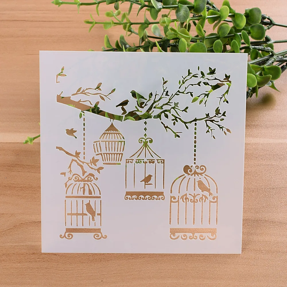 13cm 5.1 Tree Birdcage DIY Layering Stencils Wall Painting Scrapbook Coloring Embossing Album Decorative Paper Card Template