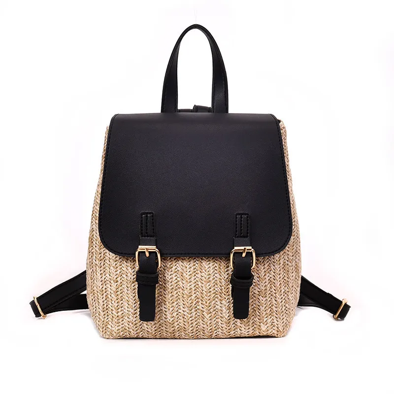 Herald Модный женский тканый рюкзак из соломы для девочек-подростков, качественные летние пляжные рюкзаки, Повседневная Женская дорожная сумка для книг, рюкзак - Цвет: Black