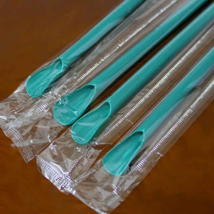 200pcs Plastic individual package Candy Color Straws With Spoons For