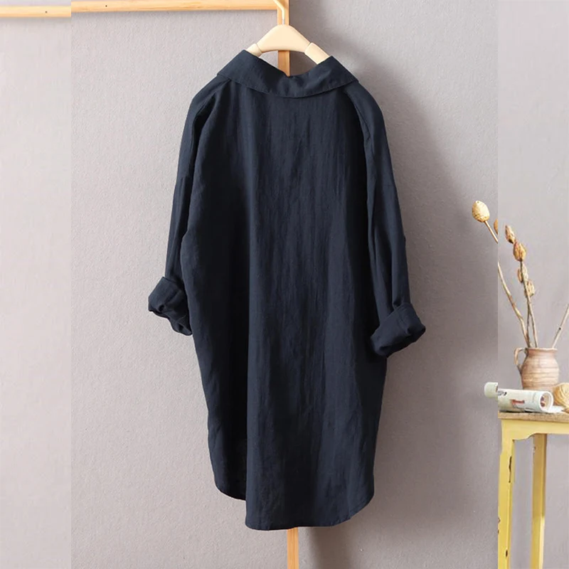 فضفاض بلون جيوب التلبيب كم طويل جديد حار النساء بلوزة عصرية السيدات عارضة زر أسفل القمصان غير المتماثلة تنحنح قمم