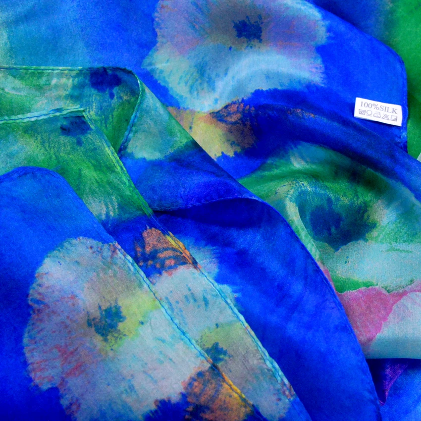 Женский зимний длинный шарф шаль Весна Осень 2016 синие шелковые шарфы с принтом