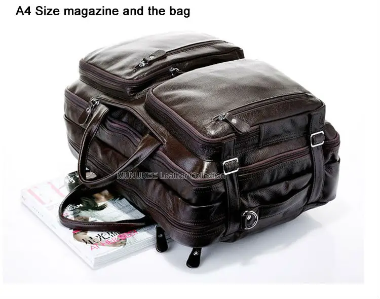 Fashion Multi-Function Full Grain Genuine Leather Travel Bag Men's Leather Luggage Travel Bag Duffle Bag Large Tote Weekend Bag 5