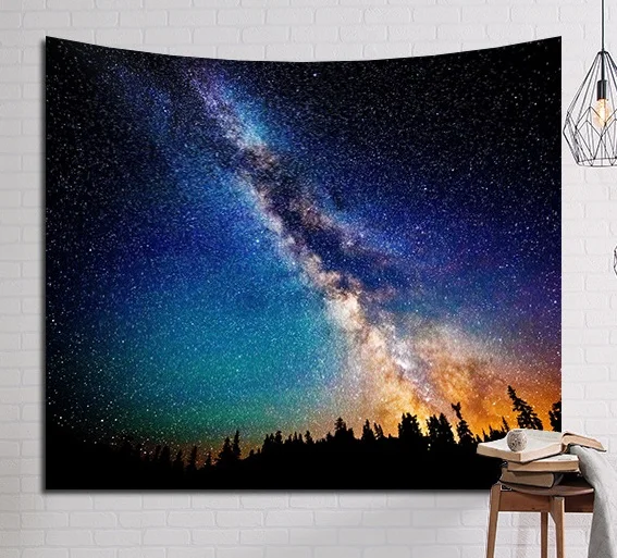 

CAMMITEVER Psychedelic Beautiful Stars Starry Sky Fabric Wall Hanging Tapestry Decor Polyester Curtains Plus Long Table Cover