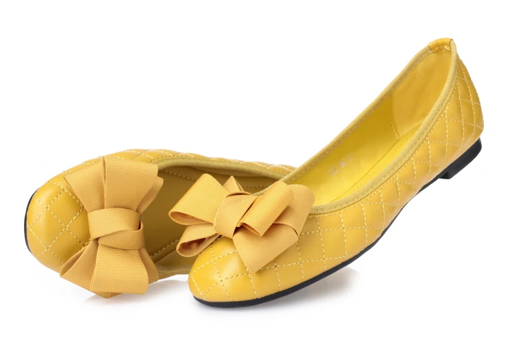 Кожаные туфли на плоской подошве размера плюс; женские балетки с бантом; женские Балетки без шнуровки; женские туфли на плоской подошве; цвет желтый, черный; лоферы - Цвет: Цвет: желтый