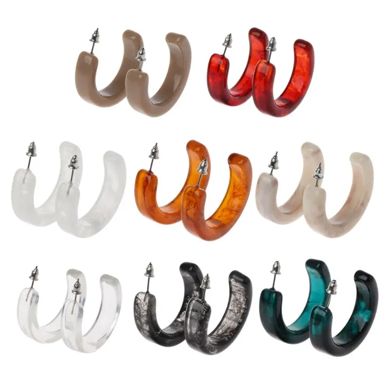 

Acrylic Marbled Round Hoop Earrings Tortoise Shell Resin C-Hoop Women Earrings