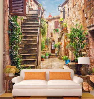 

Custom Size 3D Photo Mural Alley views Removable Wall Papers Self-adhesive Vinyl Wall Sticker Art Home Decor Mural