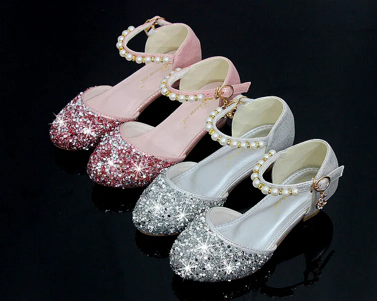 Contas de Cristal Sapatos de Dança de Salto Crianças Menina Sapatos Meninas Alto Festa Princesa Tamanho 26-38 Tira Rosa Gzx03 5 Mamãe e Bebê