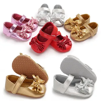 

Pretty 1 Pair Autumn Spring New born Bow Girls Shoes Lovely PU Soft Bottom Baby Girl Princess Shoes 0-18M