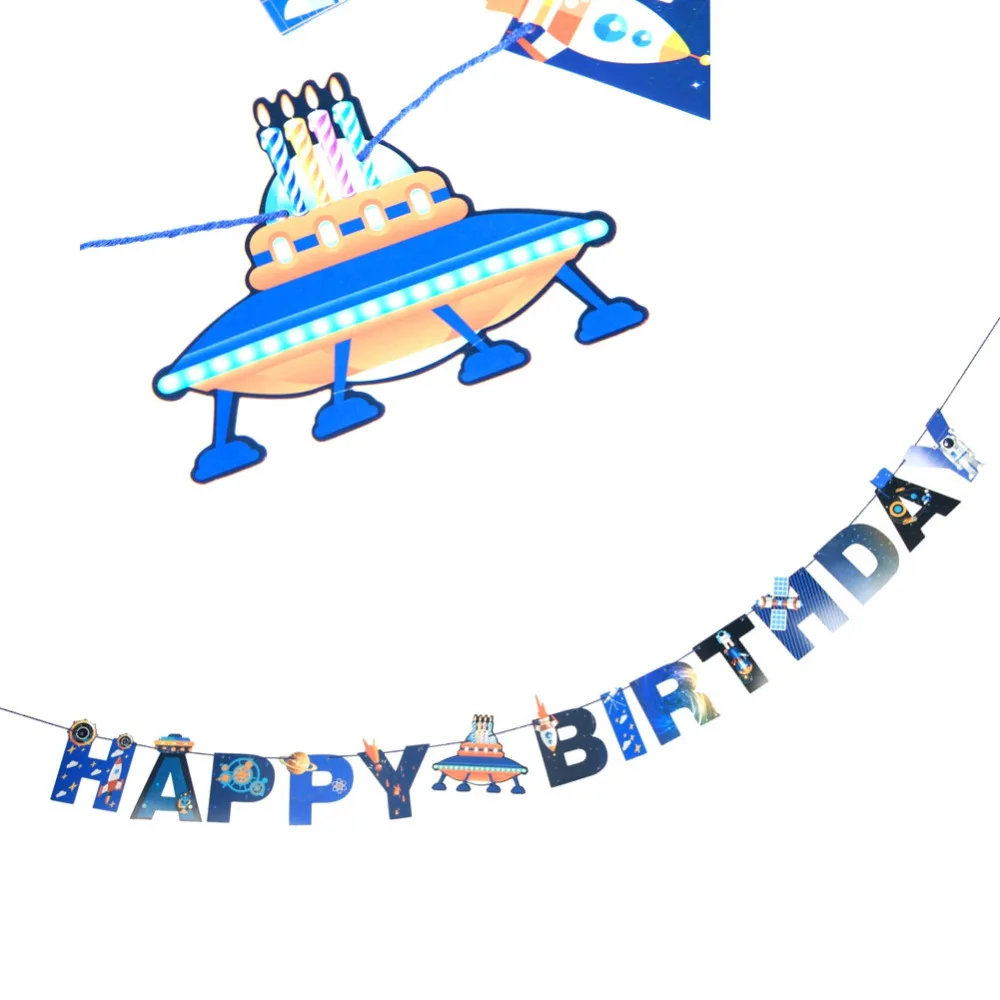 

Galaxy Themed Happy Birthday Banner Funny Outer Space UFO Alien Banner Birthday Theme Party Shower Kids/boys Birthday Supplies