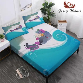 

Flying Dolphin Fitted Sheet Set Blue Sea Polyester Fabric Mattress Cover with 2 Pillow Shams